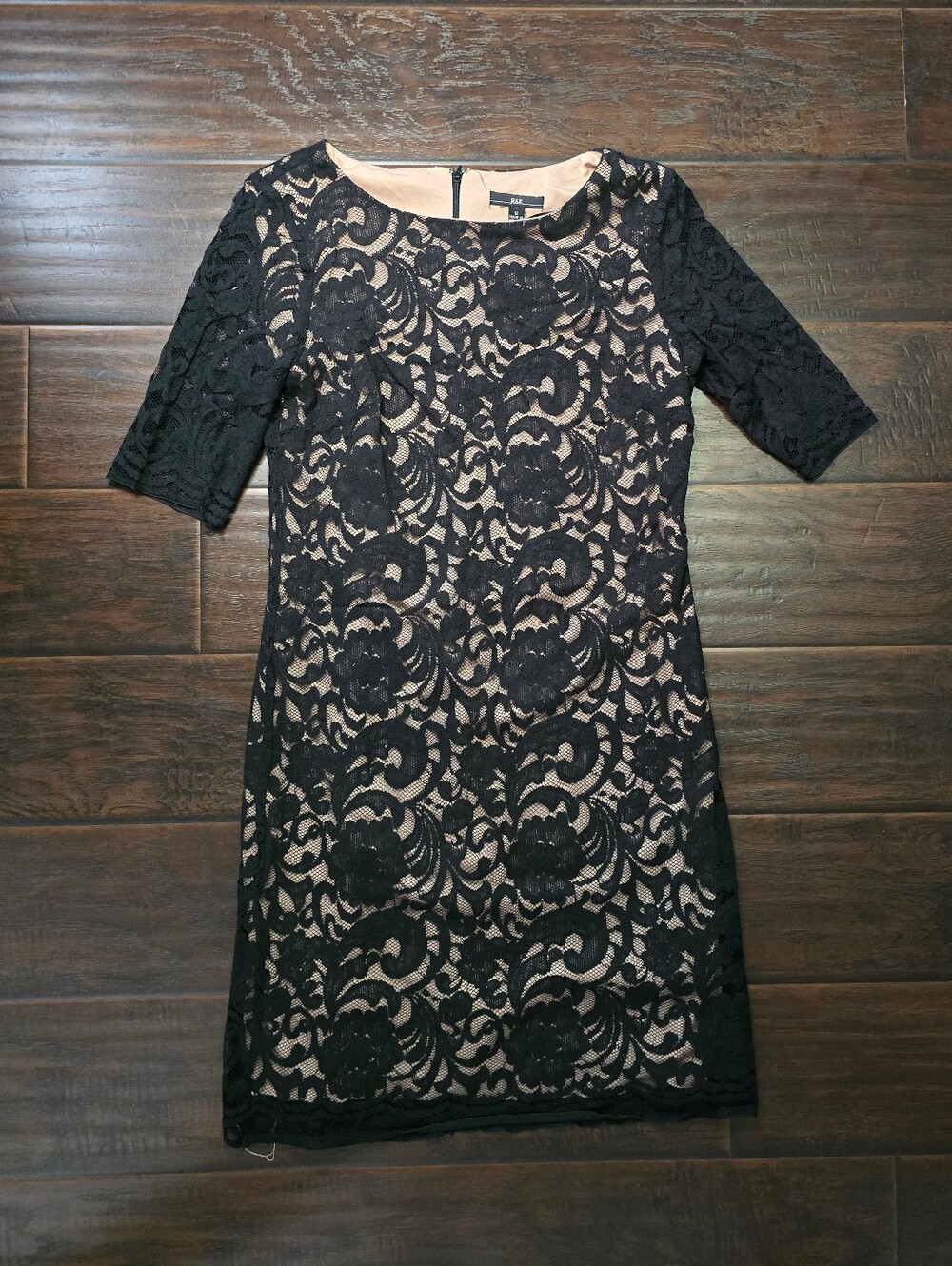 R&K Womens Black Lace Cream Cocktail Midi Dress Size 12